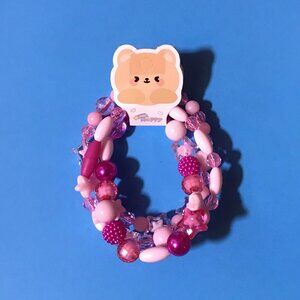 Bubblegum Party - Set of 3 Pink Handmade Beaded Bracelets - Stackable Jewelry